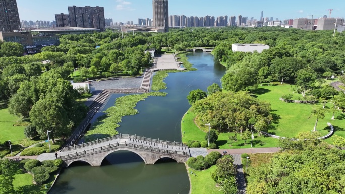 航拍宁波院士公园全景