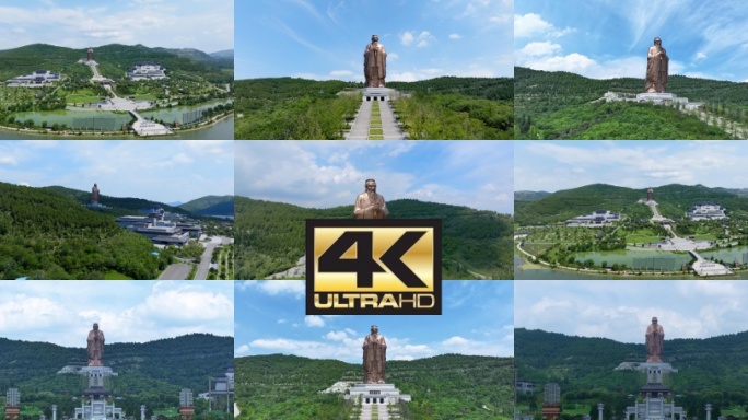 尼山圣境孔子像航拍延时