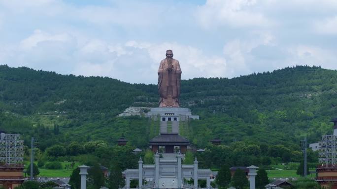 尼山圣境孔子像航拍延时