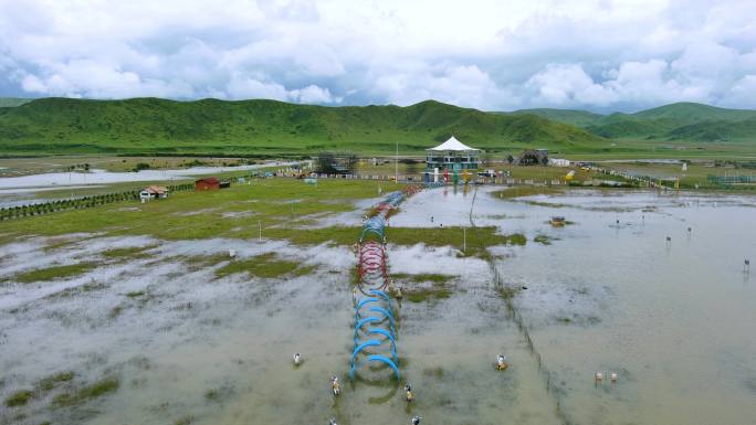 被水淹没的红原雅克音乐牧场航拍4K