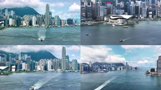 4k香港维多利亚港风光航拍