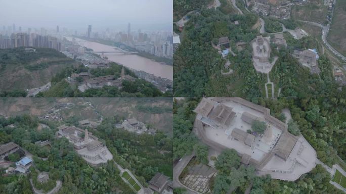 兰州白塔山 寺庙 古建筑 黄河 航拍4K