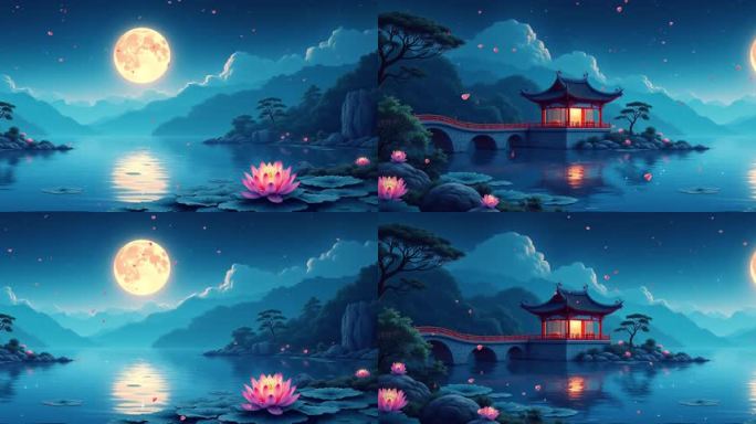 中秋夜晚中式场景