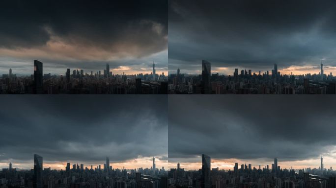 乌云下的广州珠江新城地标建筑