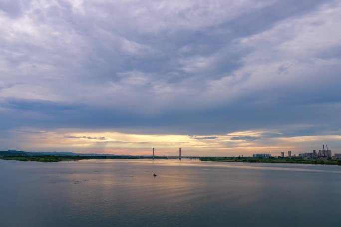 襄阳汉江夕阳风景延时摄影