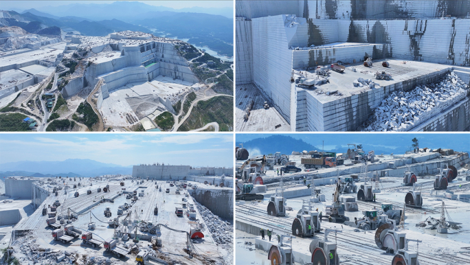 大型采石场航拍石料大理石矿山开采