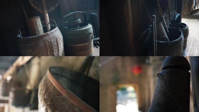农具竹箩筐老物件4K