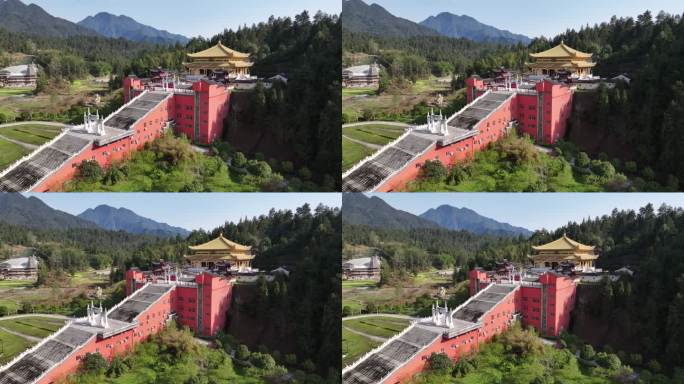 贵州梵净山寨沙侗寨大金佛寺风光航拍