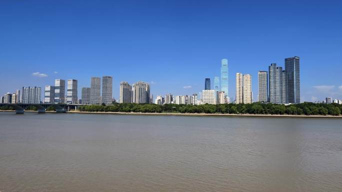 长沙湘江沿岸建筑湘江游船延时摄影