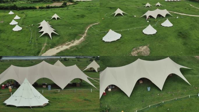 草地露营营地大草帐篷草地视频罗坑露营航拍