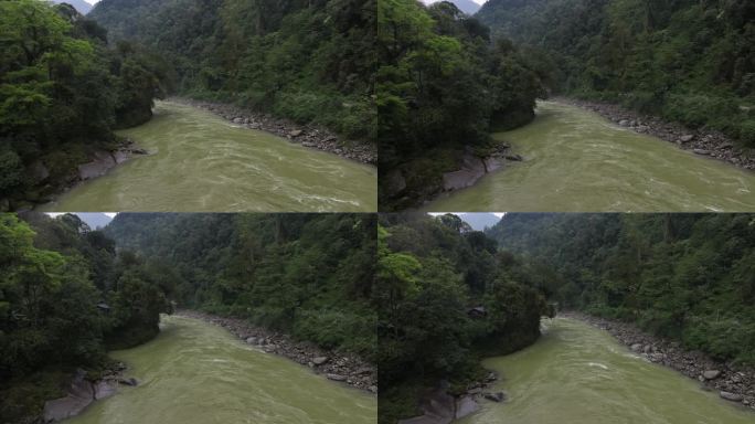 云南怒江州贡山县独龙江航拍河谷自然风光