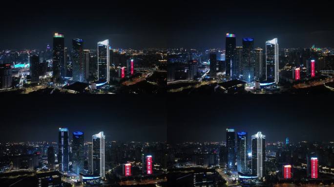 福州闽江北岸中央商务区航拍福州城市夜景