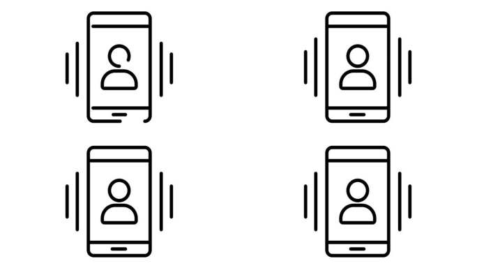 振动调用动画轮廓图标与白色背景。震动呼叫4k运动设计动画网页，移动和ui设计