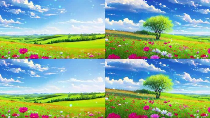 8K春日暖阳下生机勃勃的草原大屏