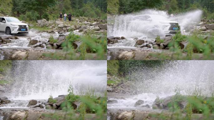 越野车过水溅起水花