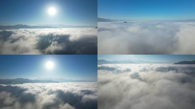 云上日出 高山 云层 高空航拍