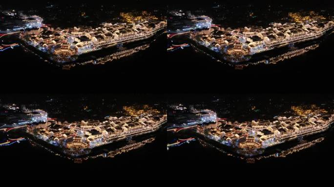 湖南怀化洪江古商城航拍夜景风光