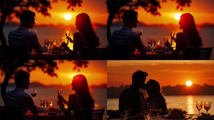 日落时分浪漫情侣剪影