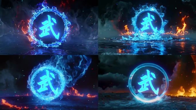 红蓝火圈-武字武术背景