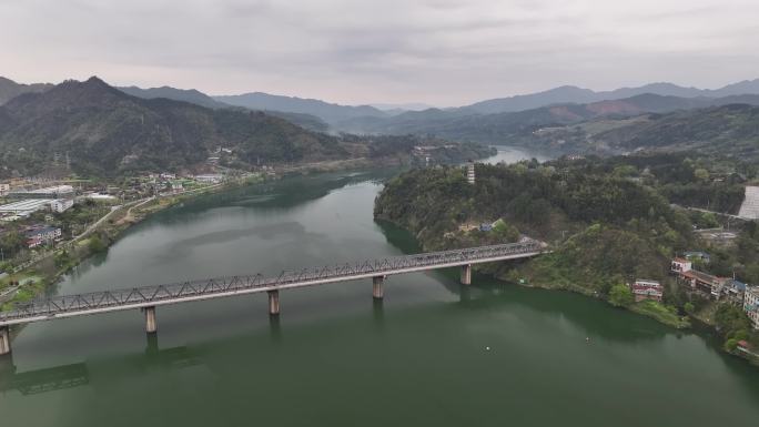 湖南怀化洪江市沅江黔城大桥航拍景观