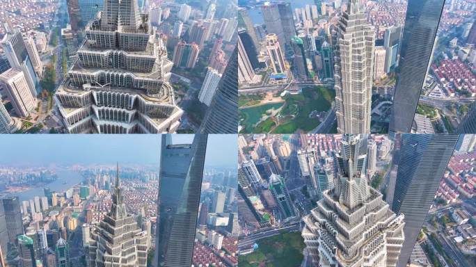 上海浦东新区航拍陆家嘴三件套金茂大厦高楼