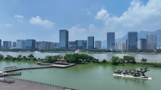 福州花海公园航拍闽江台江区城市建筑风光
