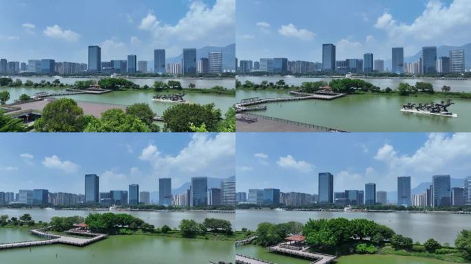 福州花海公园航拍闽江台江区城市建筑风光