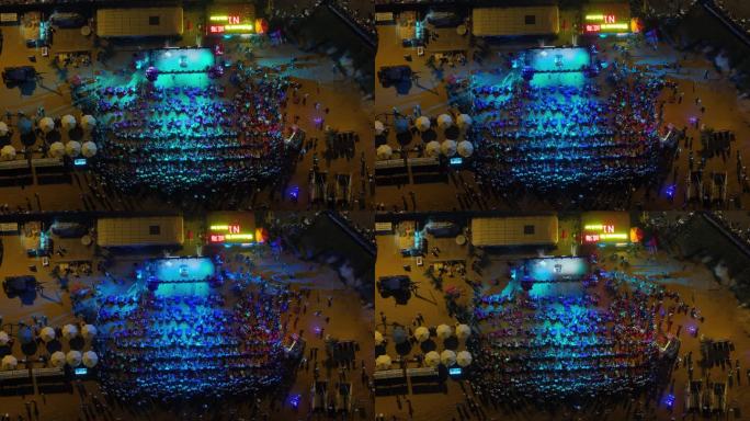 航拍威海火炬八街圣启俱乐部夜晚酒吧游客