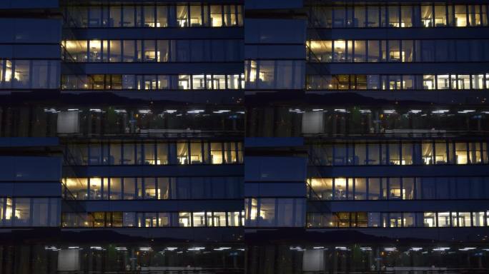 夜间照明苏黎世市中心办公大楼前全景4k瑞士