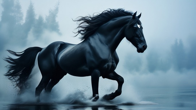 雄壮骏马海上奔跑奋斗励志画面