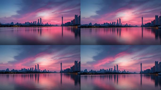 广州珠江和珠江新城的雨后朝霞