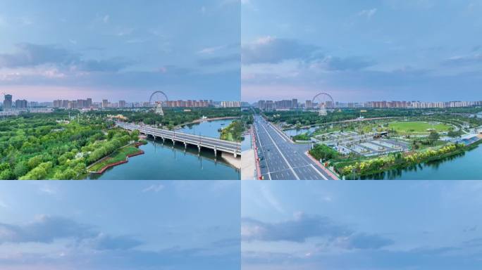 邢台城市地标七里河同心岛智跑公园晚霞