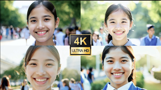 4K中学生大学生微笑面对镜头合集
