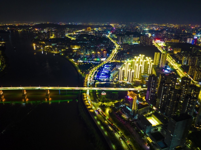 江门 潮连大桥 滨江大道 夜景延时航拍