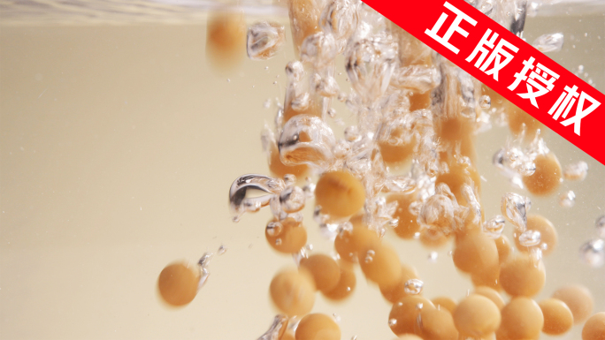 黄豆落水中 慢镜头