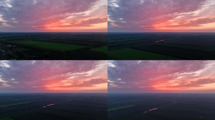 4k实拍 农田上的夕阳美景