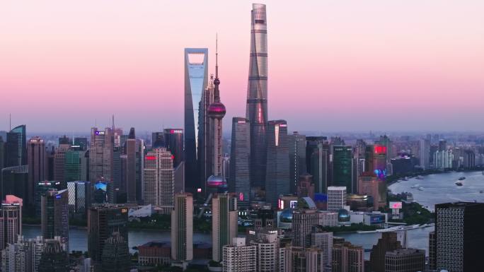 航拍上海现代都市摩天大楼陆家嘴城市夜景