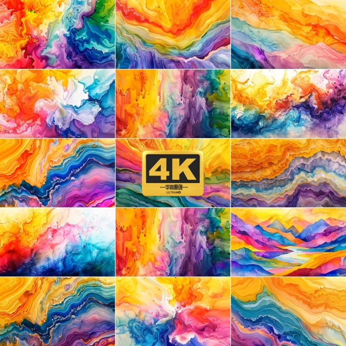 4k唯美彩色颜料融合背景