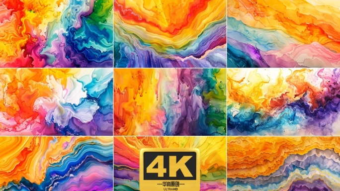 4k唯美彩色颜料融合背景