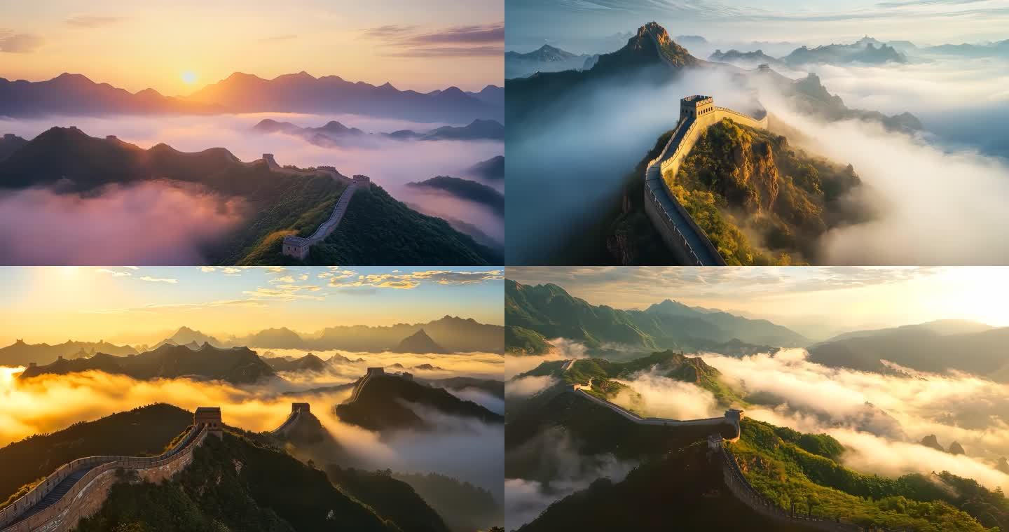 日出万里风景绝美日出云海古城墙古建筑合集