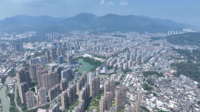 福州长乐城市建筑风光航拍长山湖公园风景