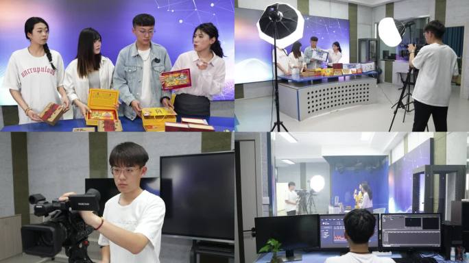 大学生在老师带领下学习电商直播课程