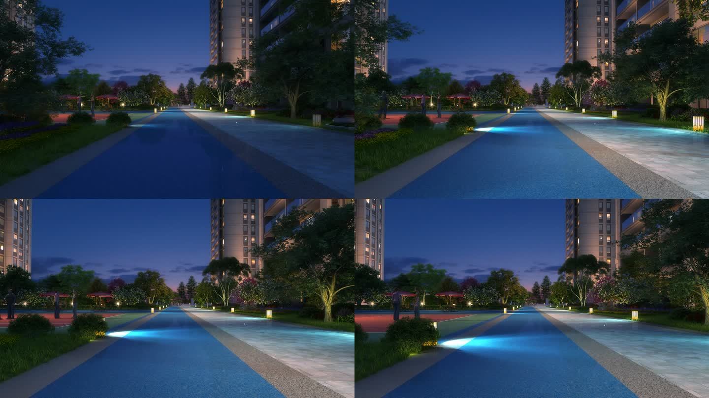 小区步道夜景三维