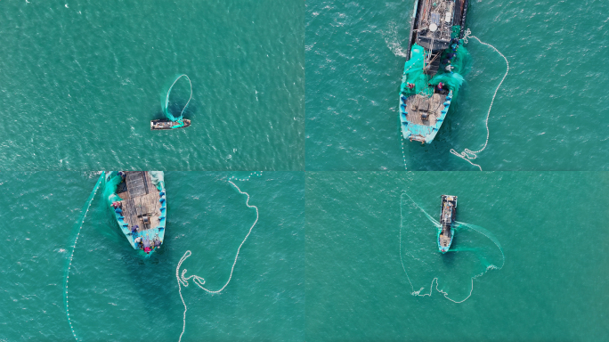 渔民收网-海洋捕捞航拍
