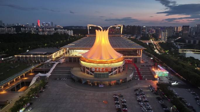 广西南宁国际会展中心夜景航拍夜晚青秀区城