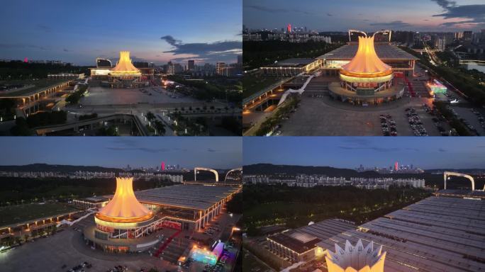 广西南宁国际会展中心夜景航拍夜晚青秀区城