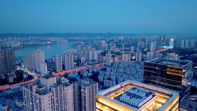 重庆城市航拍空镜九龙坡万象城夜景城市江景