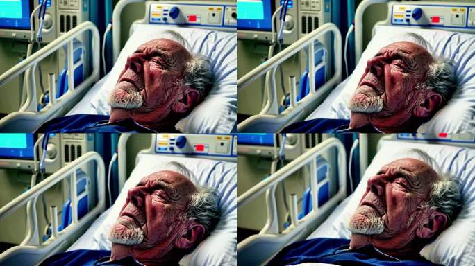 躺在病床上痛苦的老人