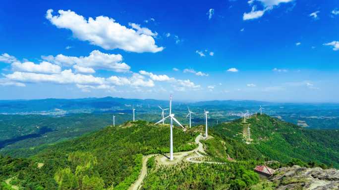 山川蓝天白云风电延时航拍孝感大悟仙居顶