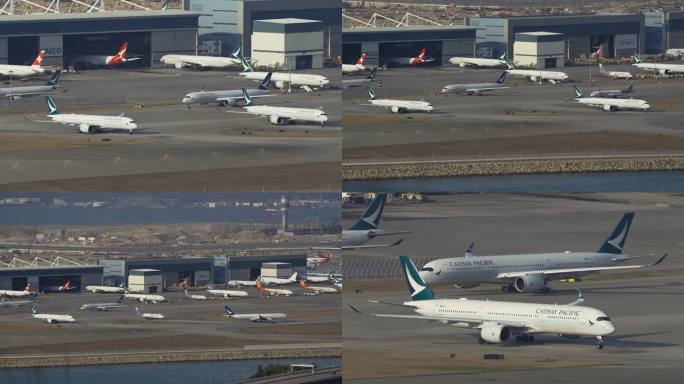 香港机场国泰航空空客A350排队起飞